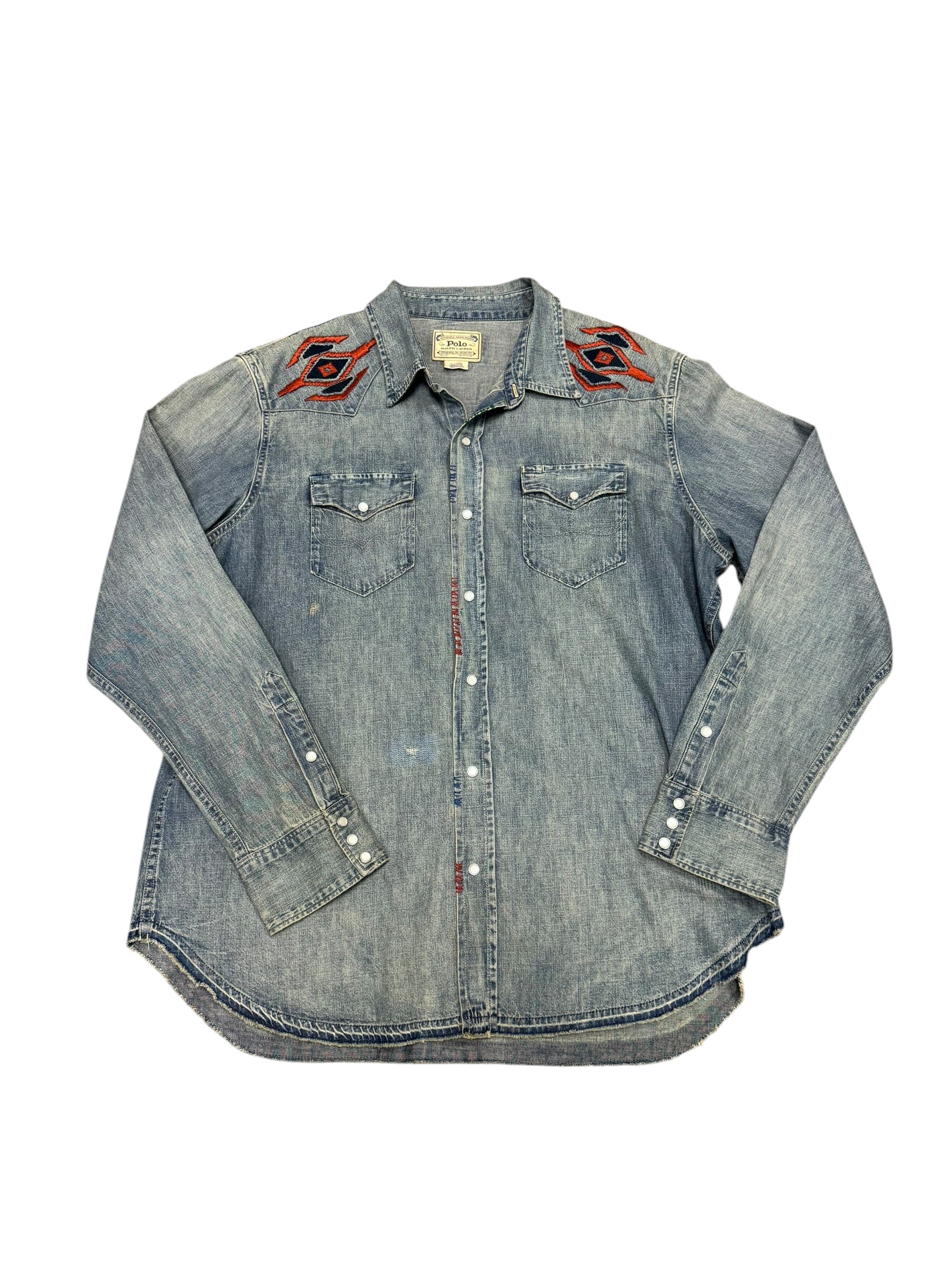 Vintage Polo Ralph Lauren Native Embroidered Western Denim Shirt