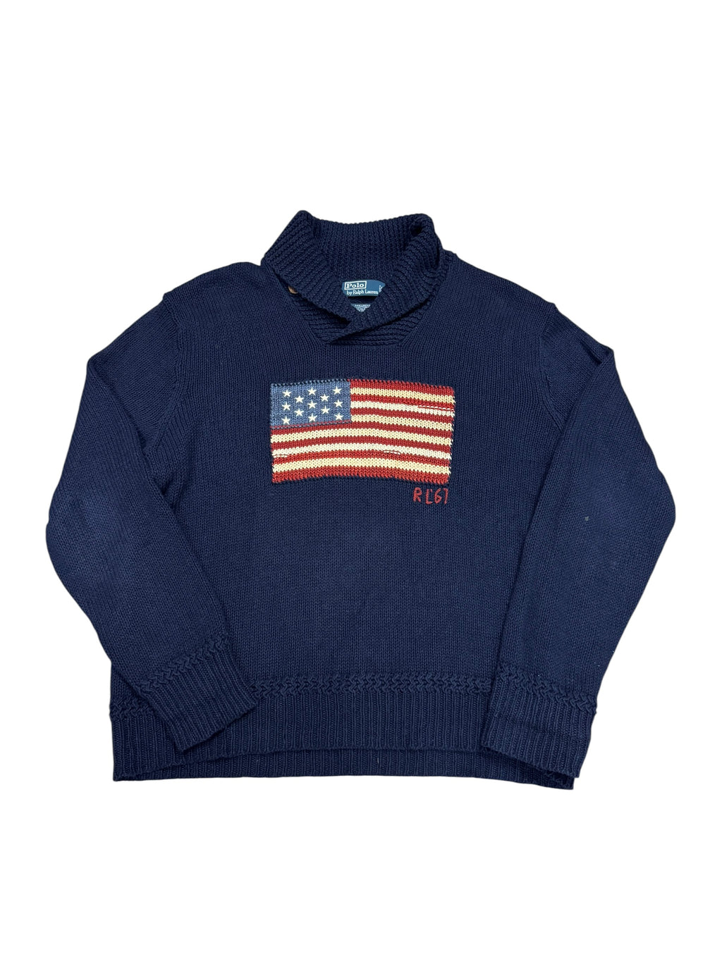 Vintage Blue Label Polo Ralph Lauren Flag Shawl Knit