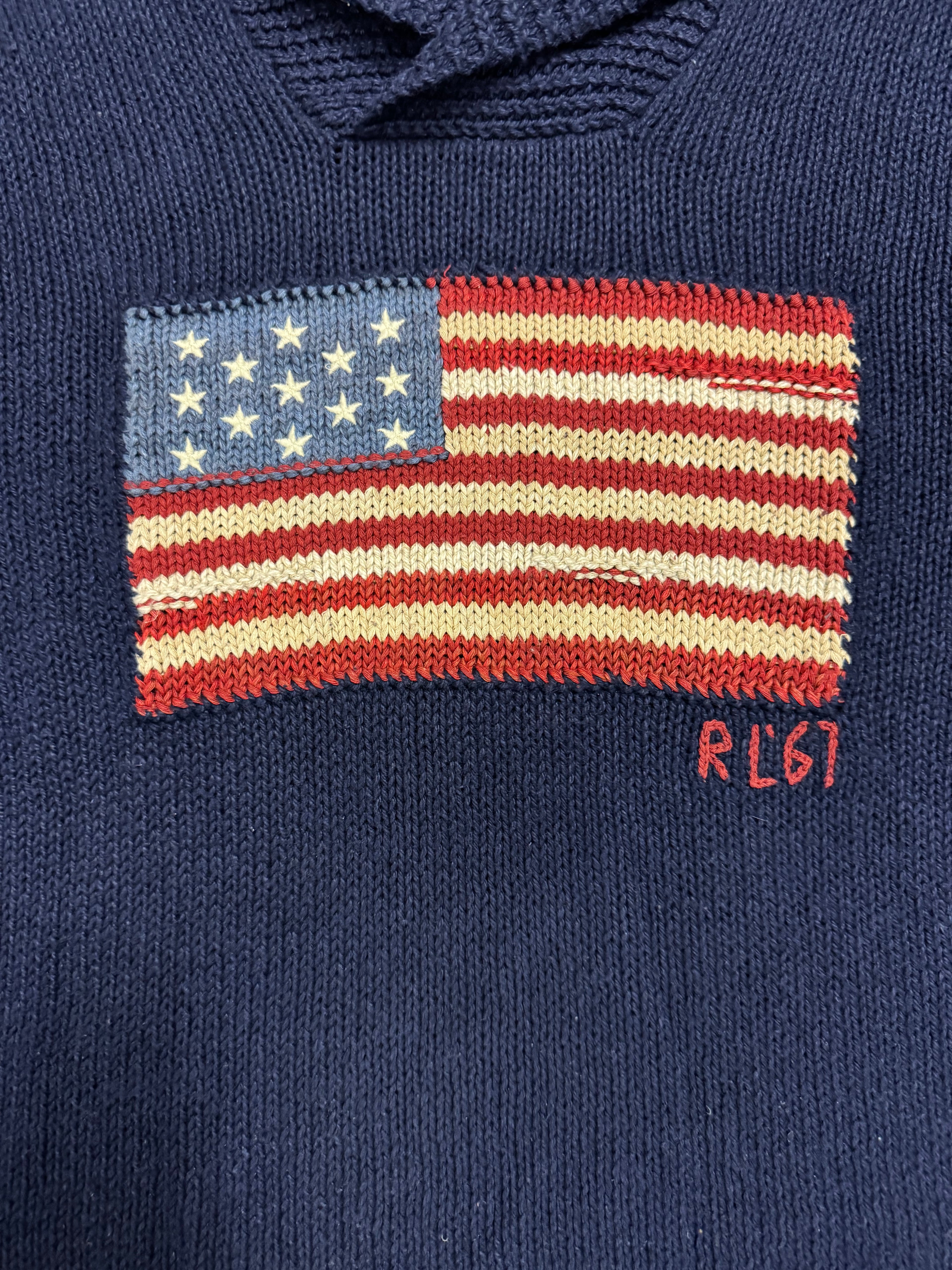 Vintage Blue Label Polo Ralph Lauren Flag Shawl Knit