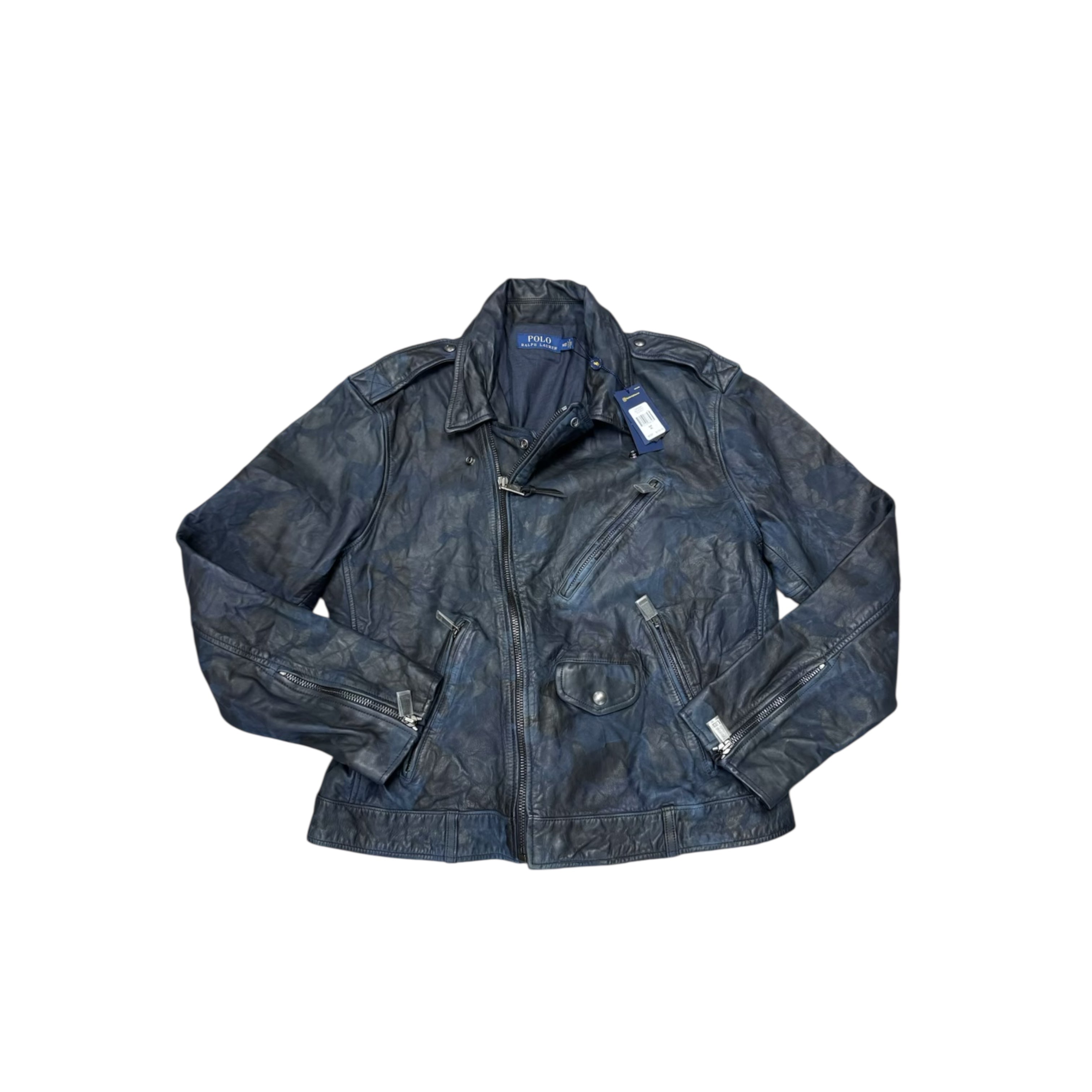 NWT Polo blue camo leather jacket